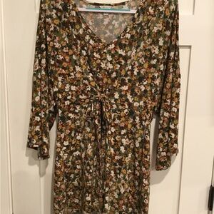 Cato Brown Cream Long Sleeve Dolman V-Neck Tunic